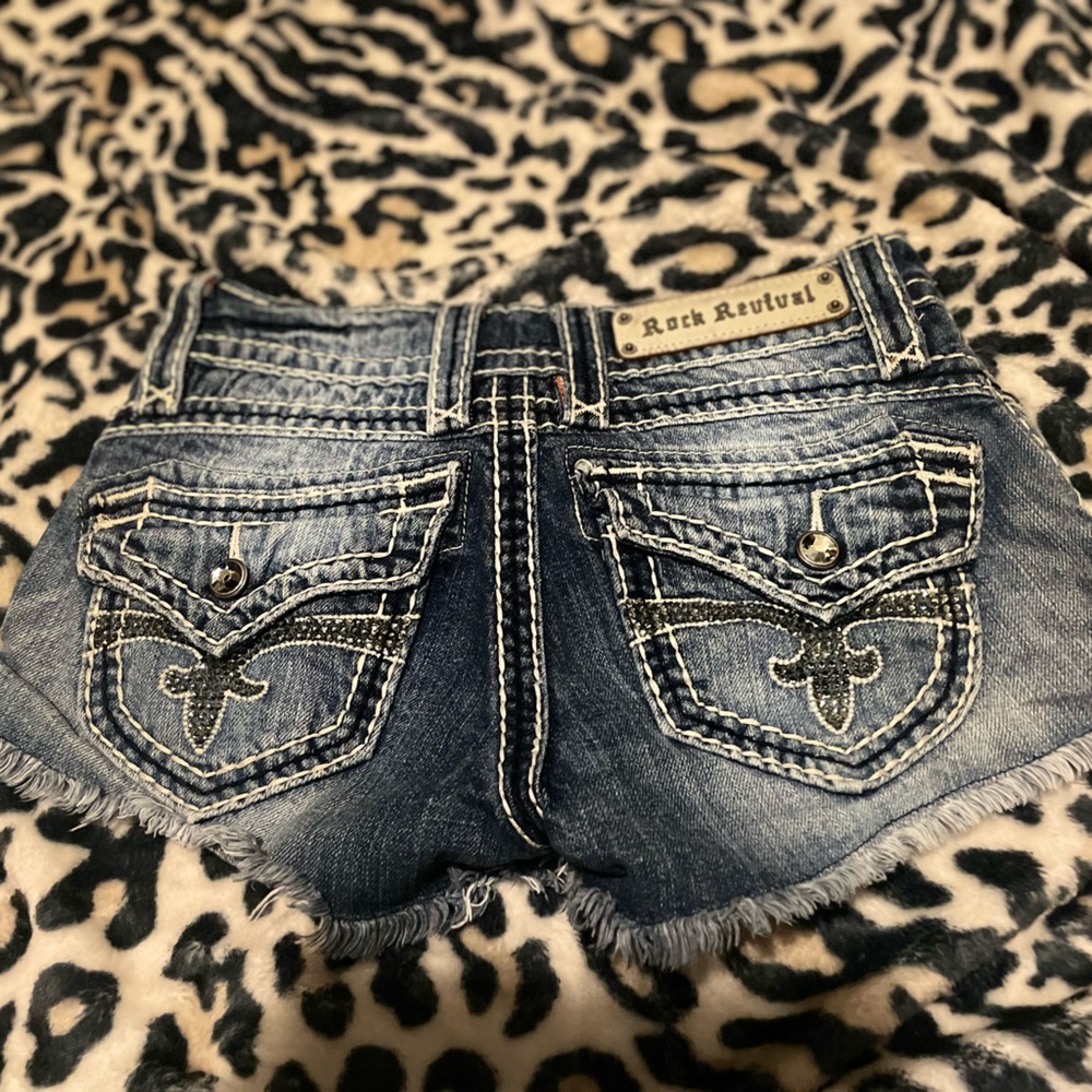 Rock revival denim shorts